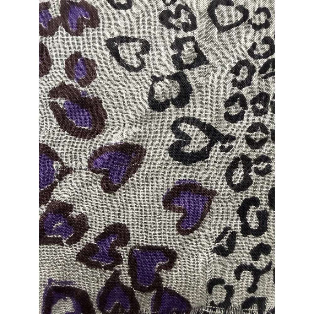 Saks Fifth Avenue 100% Modal Scarf Wrap Shawl Purple Heart Leopard Print